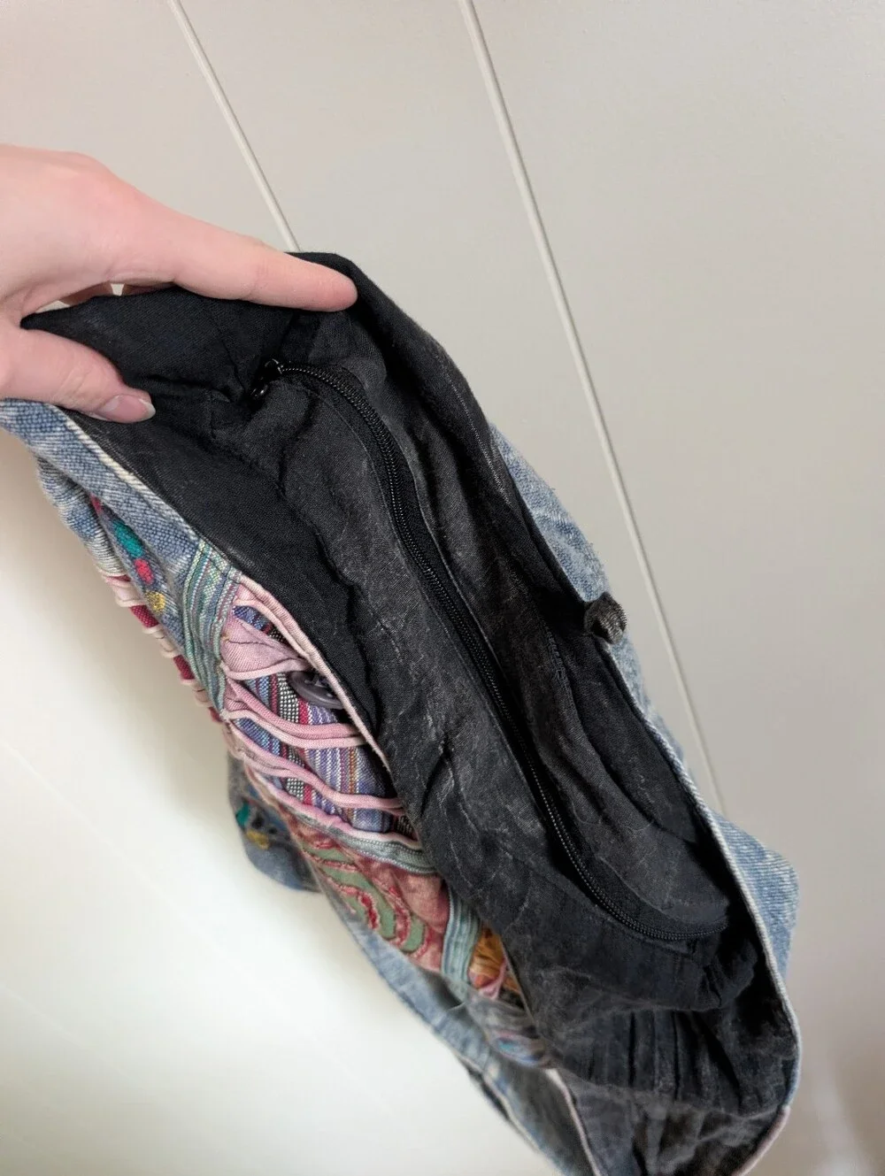 Y2K Bohemian-Style Washed Denim Patchwork Sling Bag
